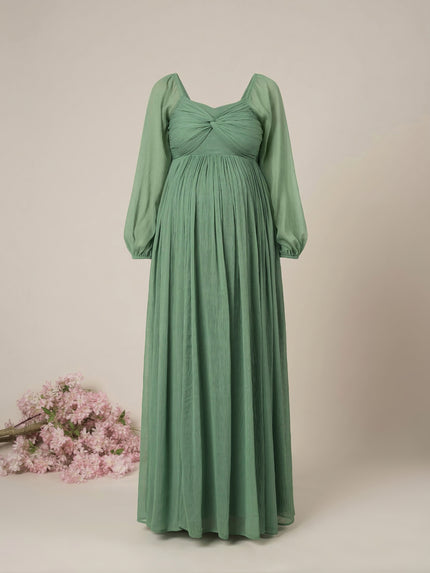 Green Maternity Party Maxi Dress with Long Sleeves