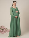 Green Maternity Party Maxi Dress with Long Sleeves