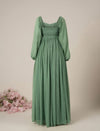 Green Maternity Party Maxi Dress with Long Sleeves