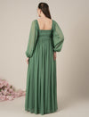 Green Maternity Party Maxi Dress with Long Sleeves