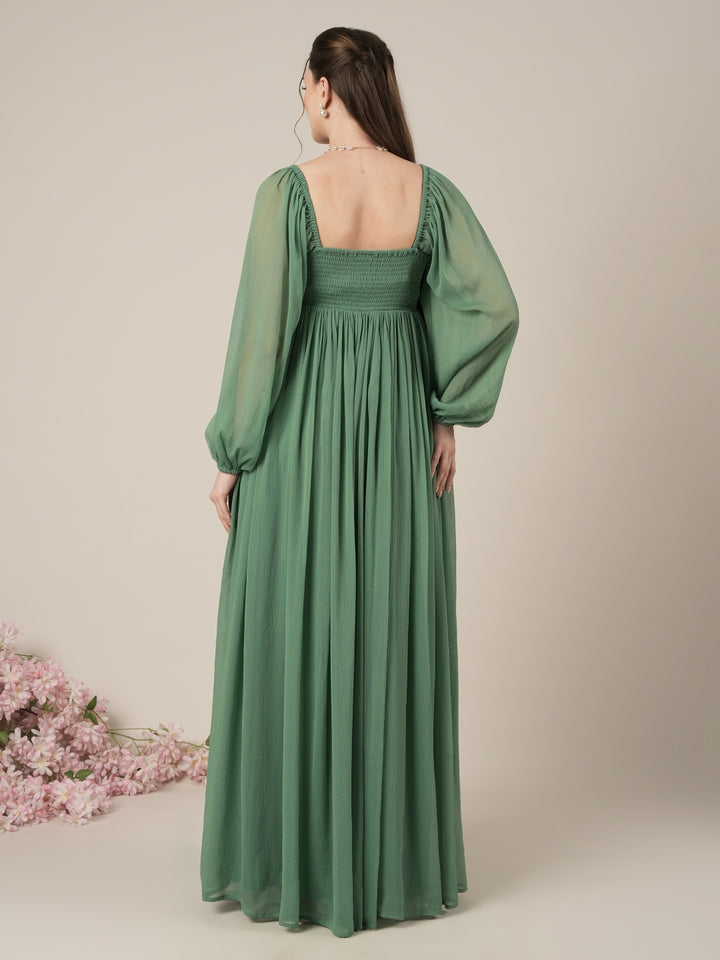 Green Maternity Party Maxi Dress with Long Sleeves