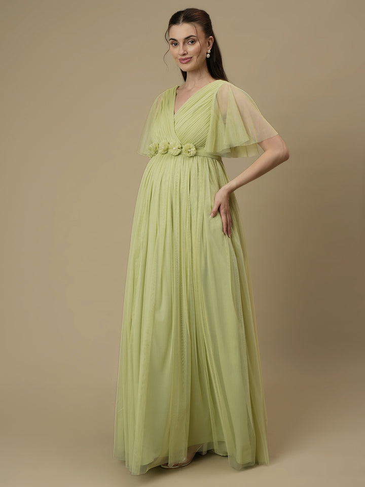 Green Maternity Maxi Formal Gown with Train