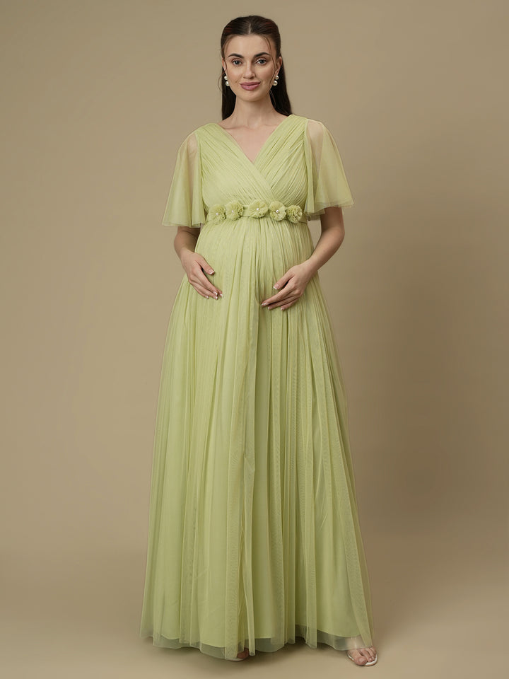 Green Maternity Maxi Formal Gown with Train