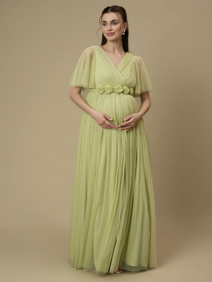 Green Maternity Maxi Formal Gown with Train