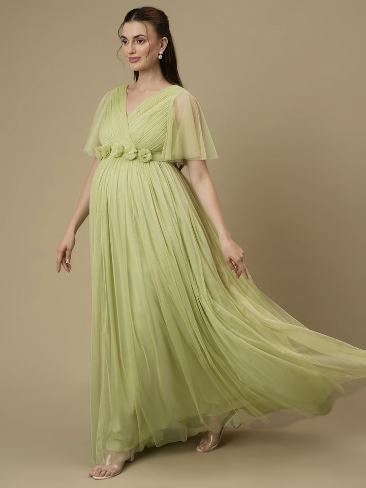 Green Maternity Maxi Formal Gown with Train