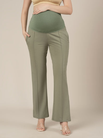 Green Maternity Pintuck Bootcut Pants