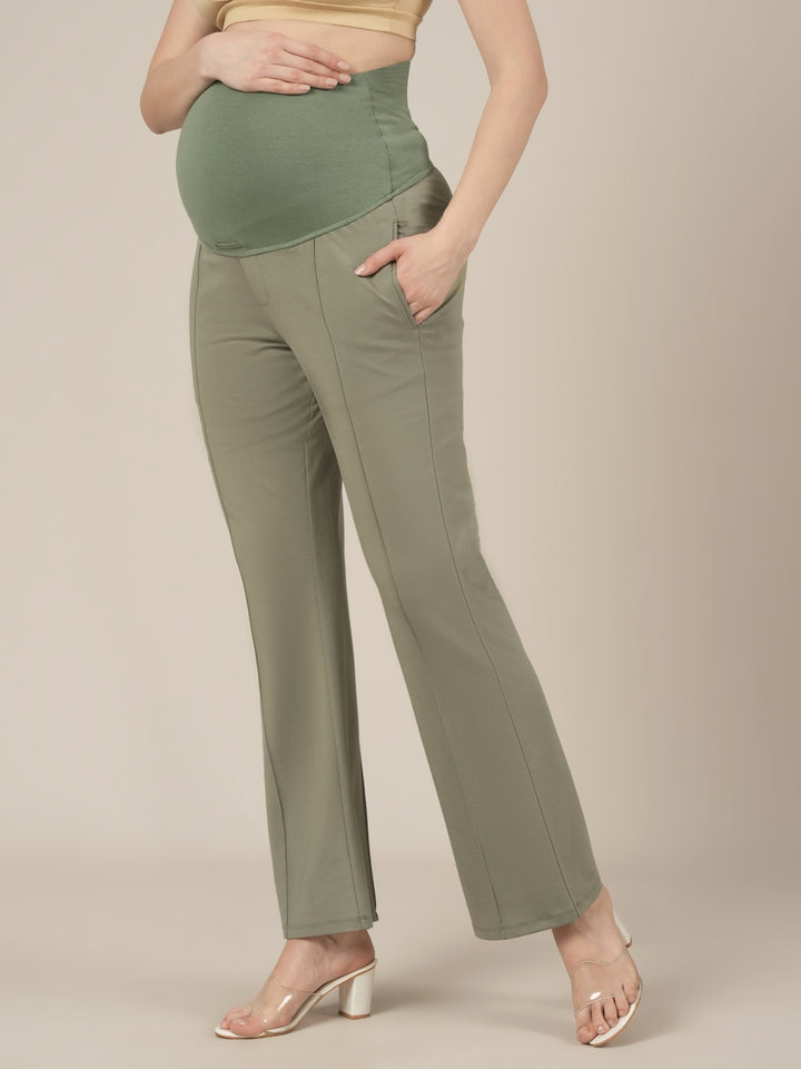 Green Maternity Pintuck Bootcut Pants
