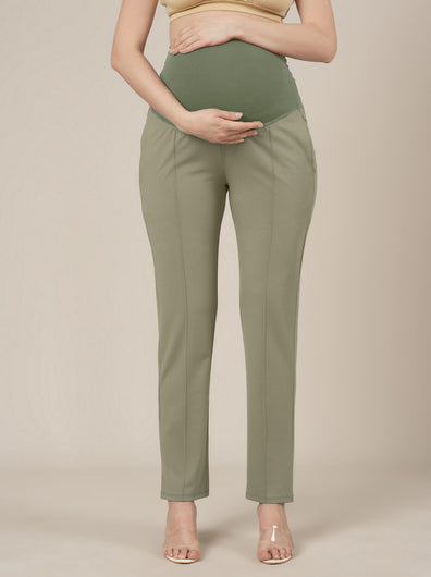 Maternity Pintuck Tapered Fit Pants-Green
