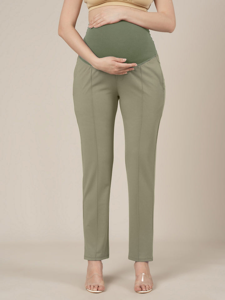 Maternity Pintuck Tapered Fit Pants-Green