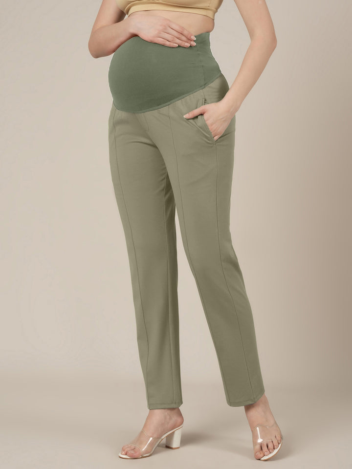 Maternity Pintuck Tapered Fit Pants-Green