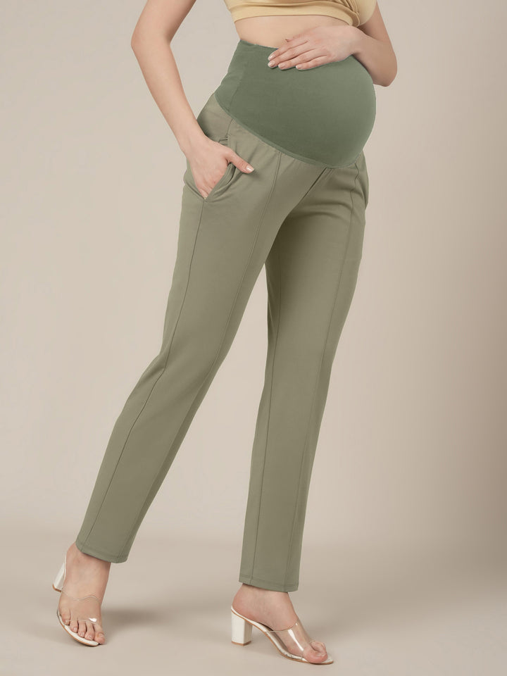 Maternity Pintuck Tapered Fit Pants-Green