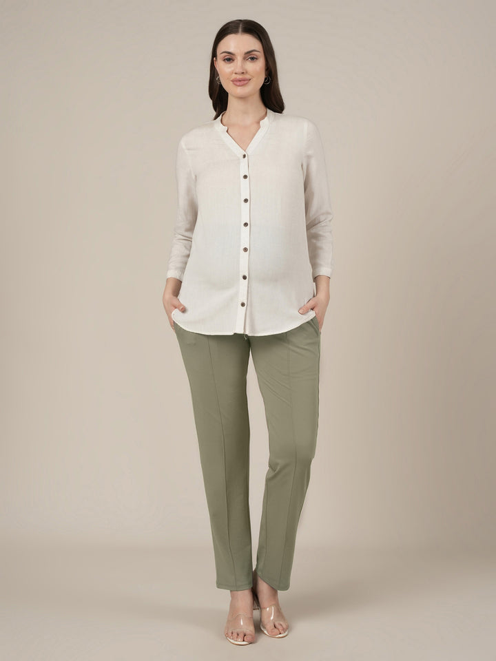 Maternity Pintuck Tapered Fit Pants-Green