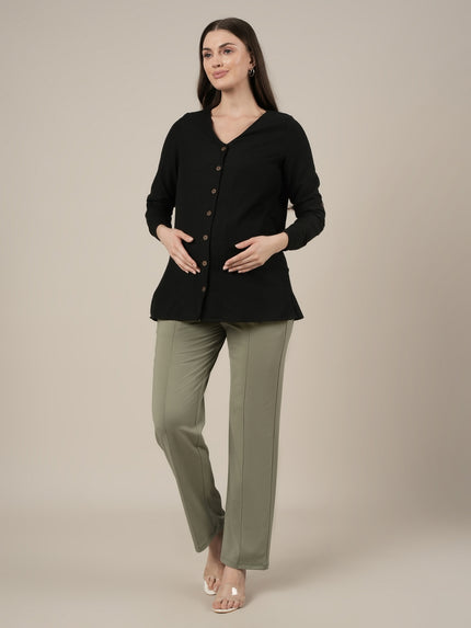 Green Maternity Stretchy Wide Leg Pants