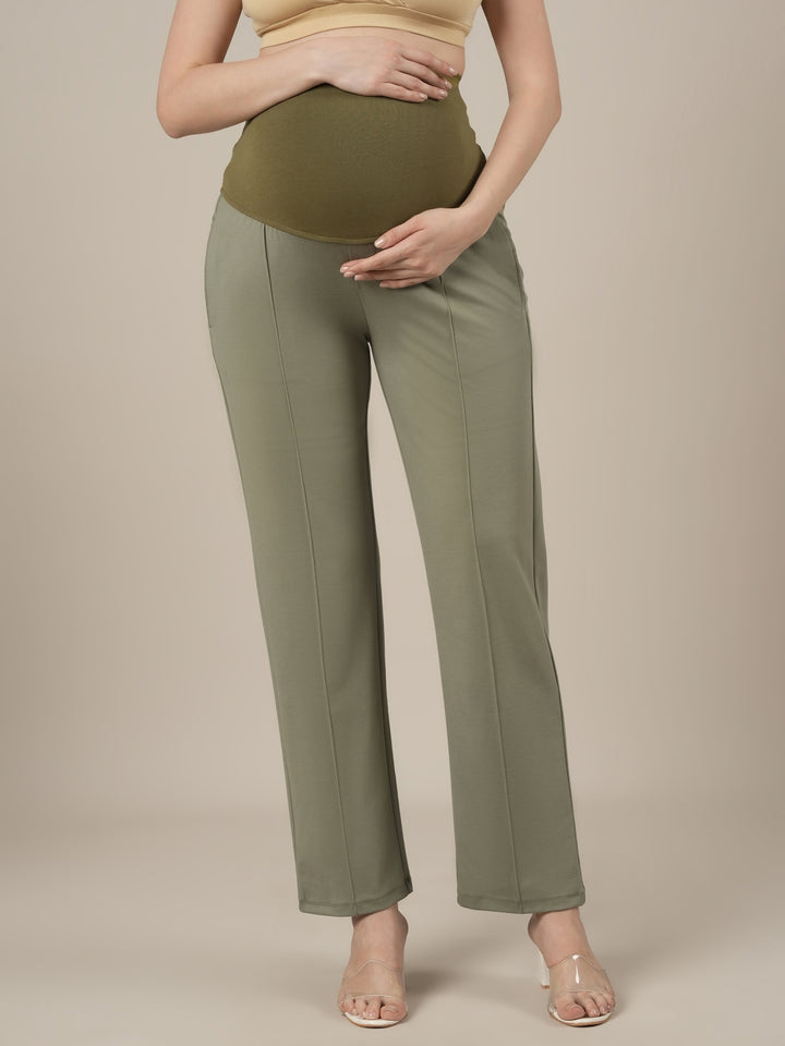 Green Maternity Stretchy Wide Leg Pants