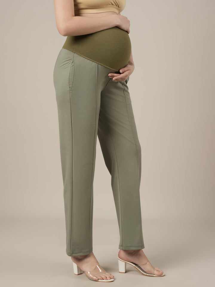 Green Maternity Stretchy Wide Leg Pants