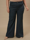 Plus-size woman in front pose wearing Green Plus Size Bootcut Jeans featuring bootcut silhouette and structured fit
