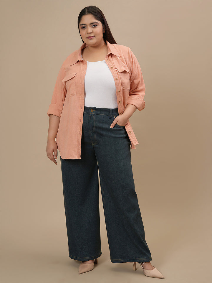 Plus Size Women’s Wide-leg Stretch Jeans - Green