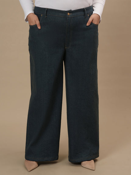 Green Plus Size Wide Leg Jeans