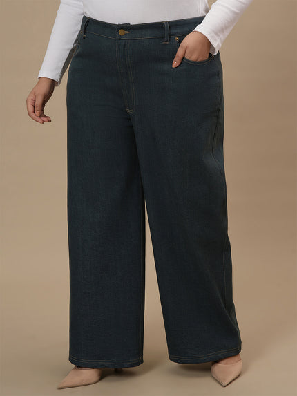 Green Plus Size Wide Leg Jeans
