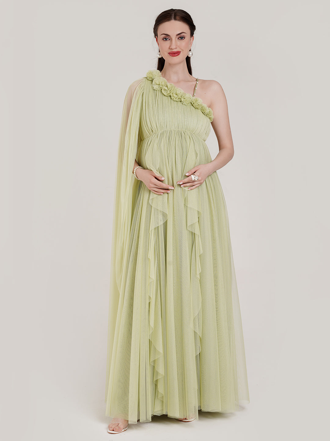 Buy Green Ruffle Maternity Gown Buy Green Ruffle Maternity Gown