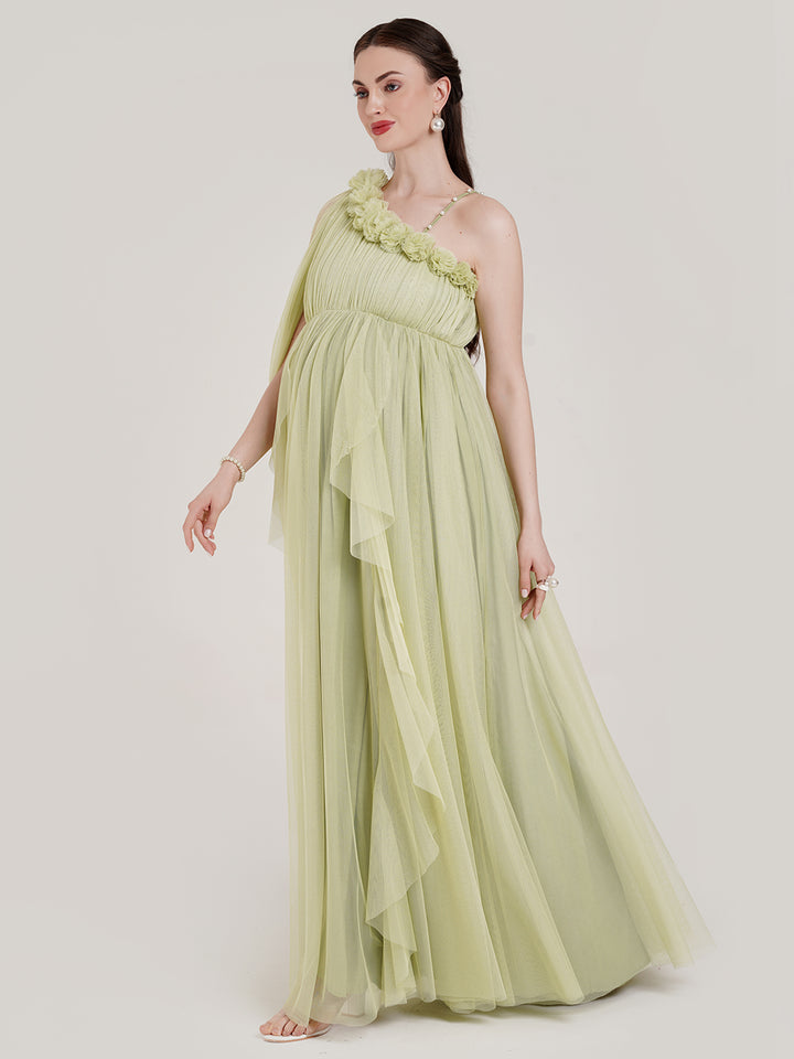 Green Ruffle Maternity Gown