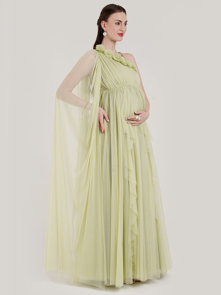 Green Ruffle Maternity Gown