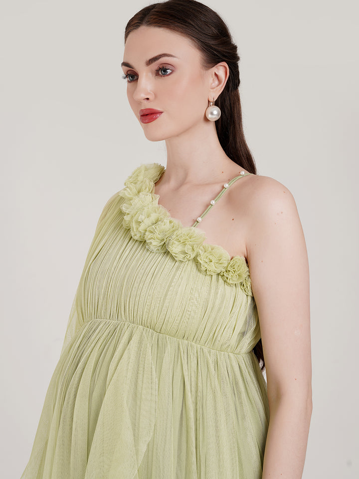 Green Ruffle Maternity Gown