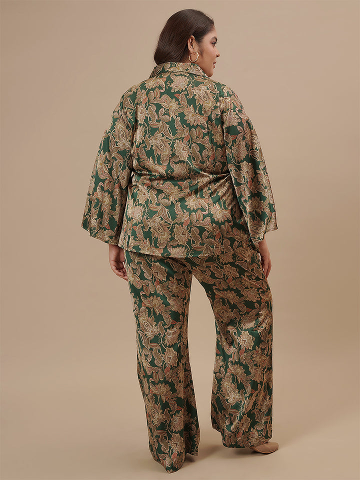 Green Satin Plus Size Co-Ord Set