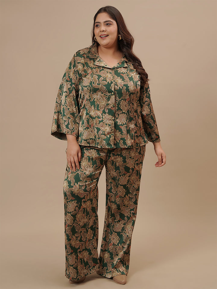 Green Satin Plus Size Co-Ord Set