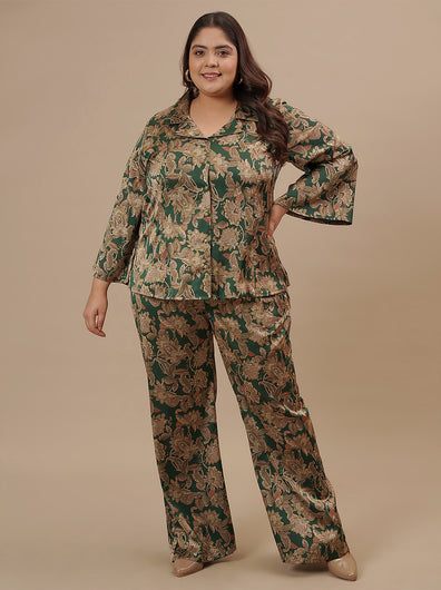 Green Satin Plus Size Co-Ord Set