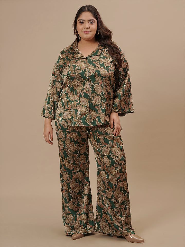 Green Satin Plus Size Co-Ord Set