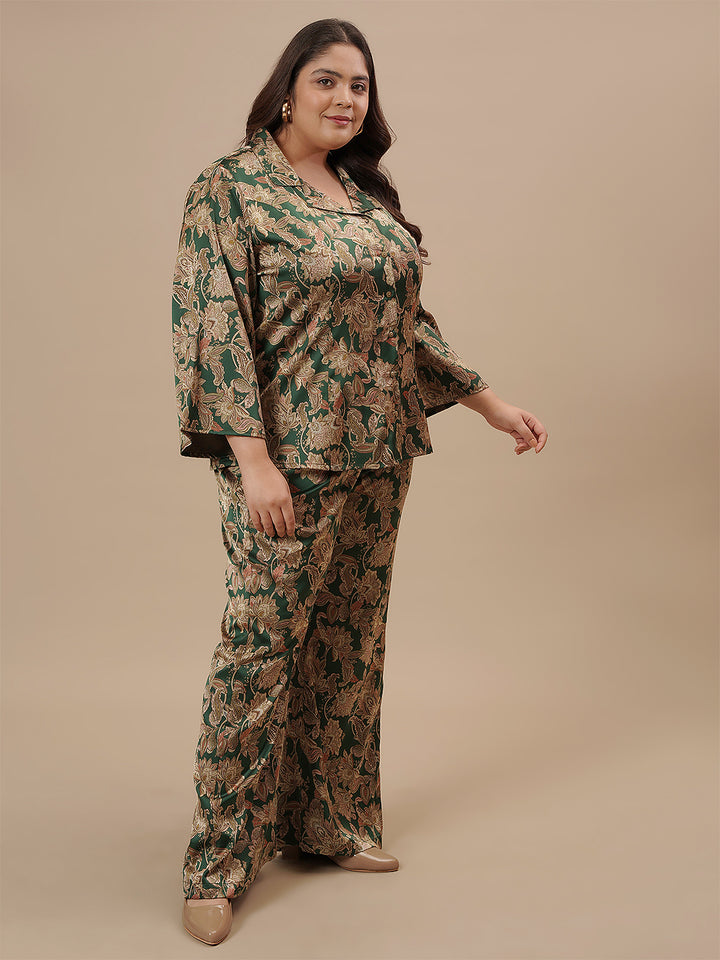 Green Satin Plus Size Co-Ord Set