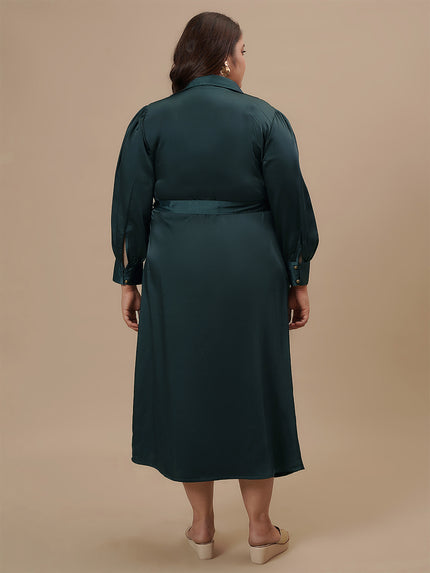 Green Satin Plus Size Wrap Dress