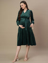 Velvet Tiered Maternity Dress- Green