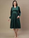 Velvet Tiered Maternity Dress- Green
