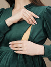 Velvet Tiered Maternity Dress- Green