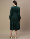 Velvet Tiered Maternity Dress- Green