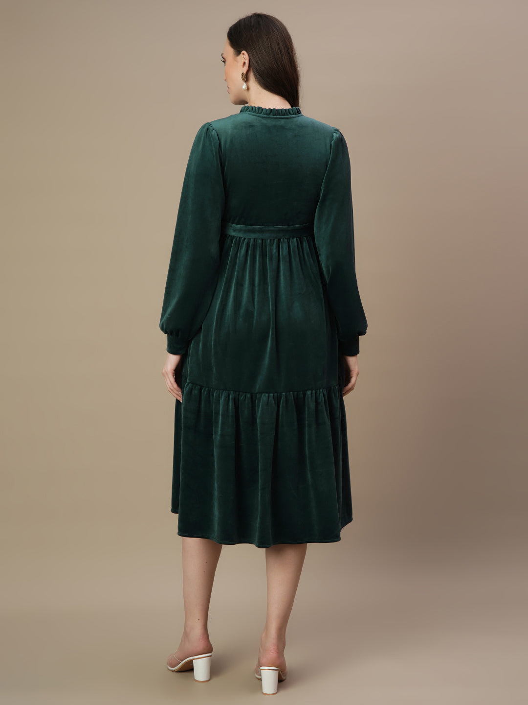Velvet Tiered Maternity Dress- Green Velvet Tiered Maternity Dress- Green