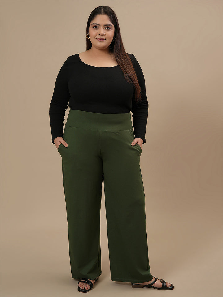 Green Wide Leg Plus Size Pants