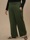 Plus-size woman in left side view wearing Green Wide Leg Plus Size Pants with comfortable fit and wide-leg design