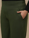 Close-up view of Green Wide Leg Plus Size Pants showing elastic waistband and soft fabric texture
