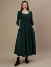 Green Woolen Maternity Gown with Belt