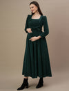 Green Woolen Maternity Gown with Belt