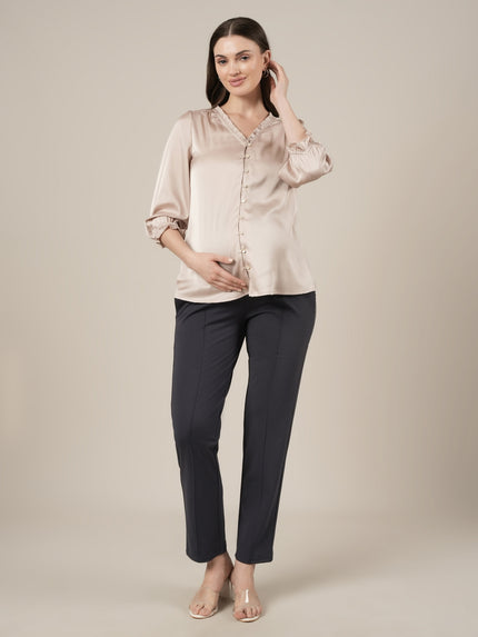 Maternity Pintuck Tapered Fit Pants-Grey