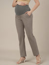 Stretchy Cotton Straight Fit Maternity Trousers-Grey