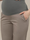 Stretchy Cotton Straight Fit Maternity Trousers-Grey