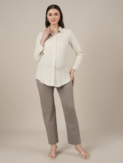 Stretchy Cotton Straight Fit Maternity Trousers-Grey