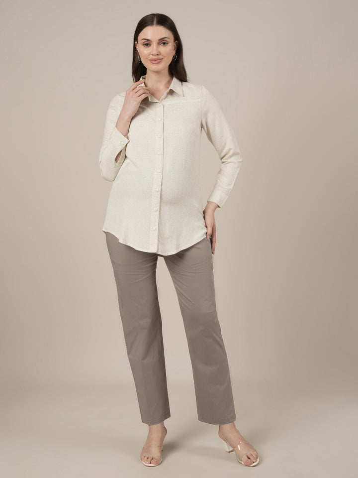 Stretchy Cotton Straight Fit Maternity Trousers-Grey