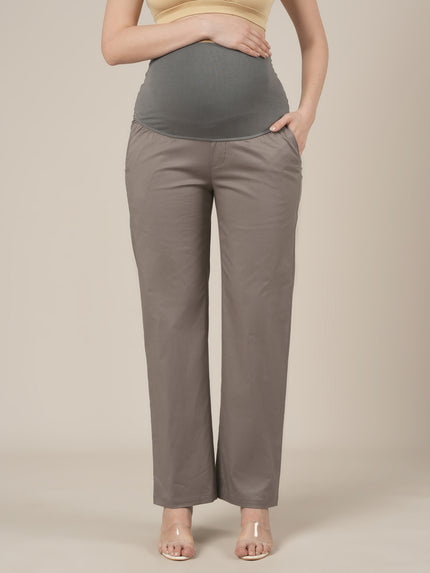 Maternity Stretchy Cotton Wide Leg Trousers-Grey