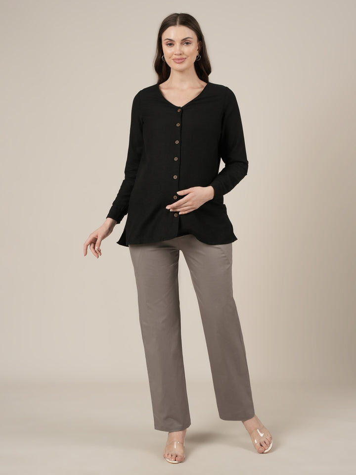 Maternity Stretchy Cotton Wide Leg Trousers-Grey